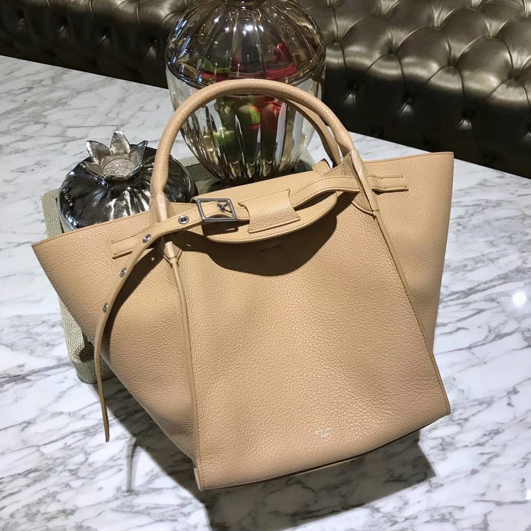CÉLINE 购物袋 专柜同步发售 中号24cm 杏色 进口荔枝纹牛皮