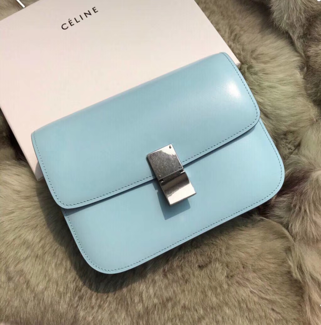 Celine 思琳 box 豆腐包 云雾蓝 中号24cm 原厂进口头层牛皮 