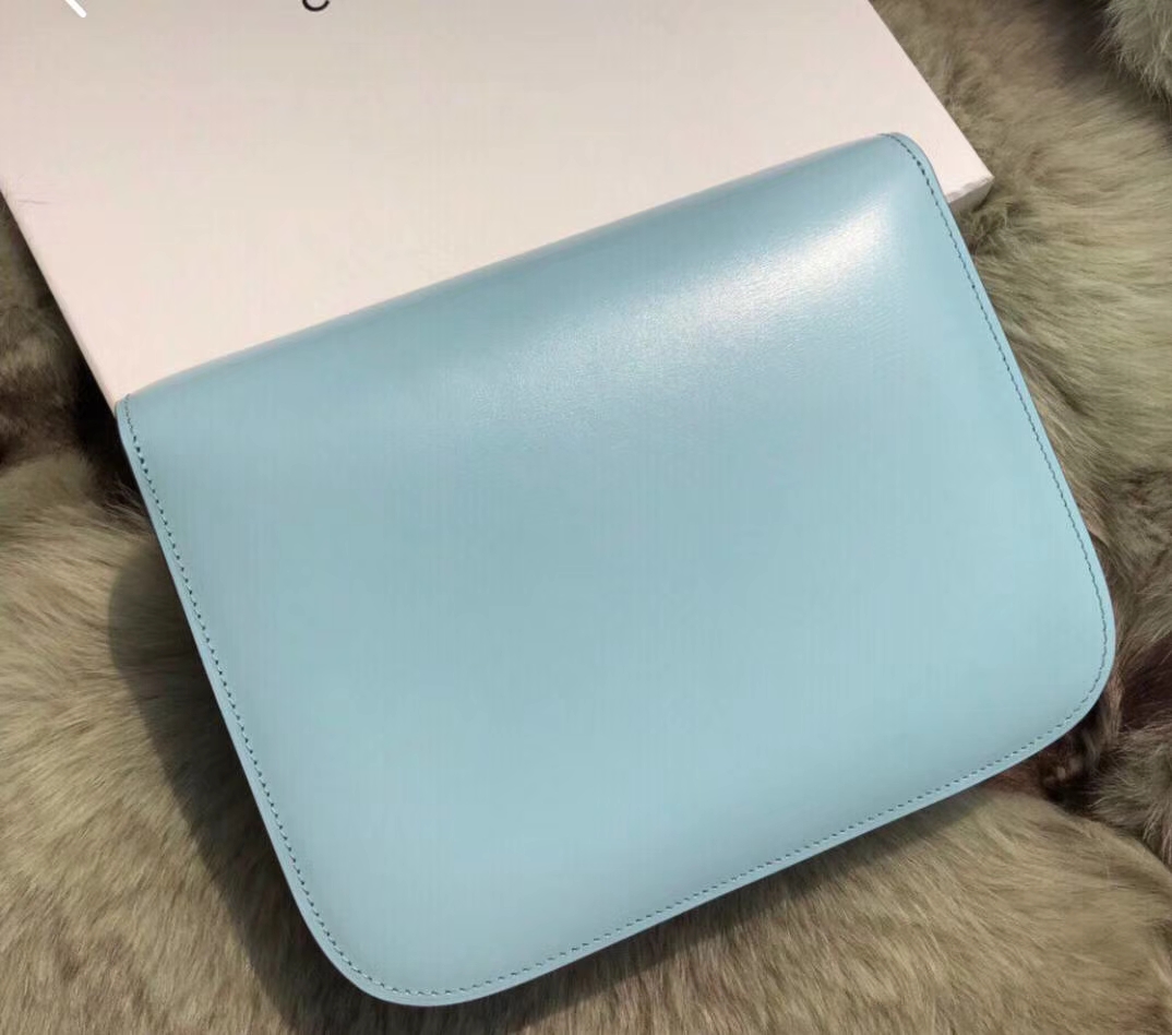 Celine 思琳 box 豆腐包 云雾蓝 中号24cm 原厂进口头层牛皮 