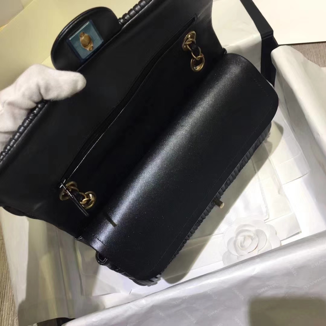 Chanel 香奈儿 希腊褶皱款 25cm 星空黑 磨沙金的质感 Chanel Classic Flap