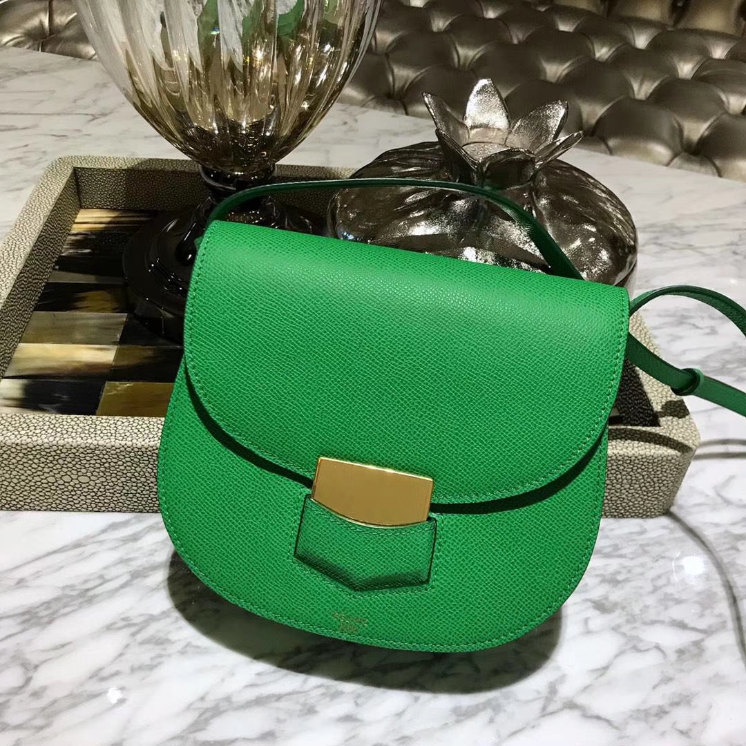 Celine 思琳 五角包 23cm 原厂进口牛皮 皮肩带 青草绿