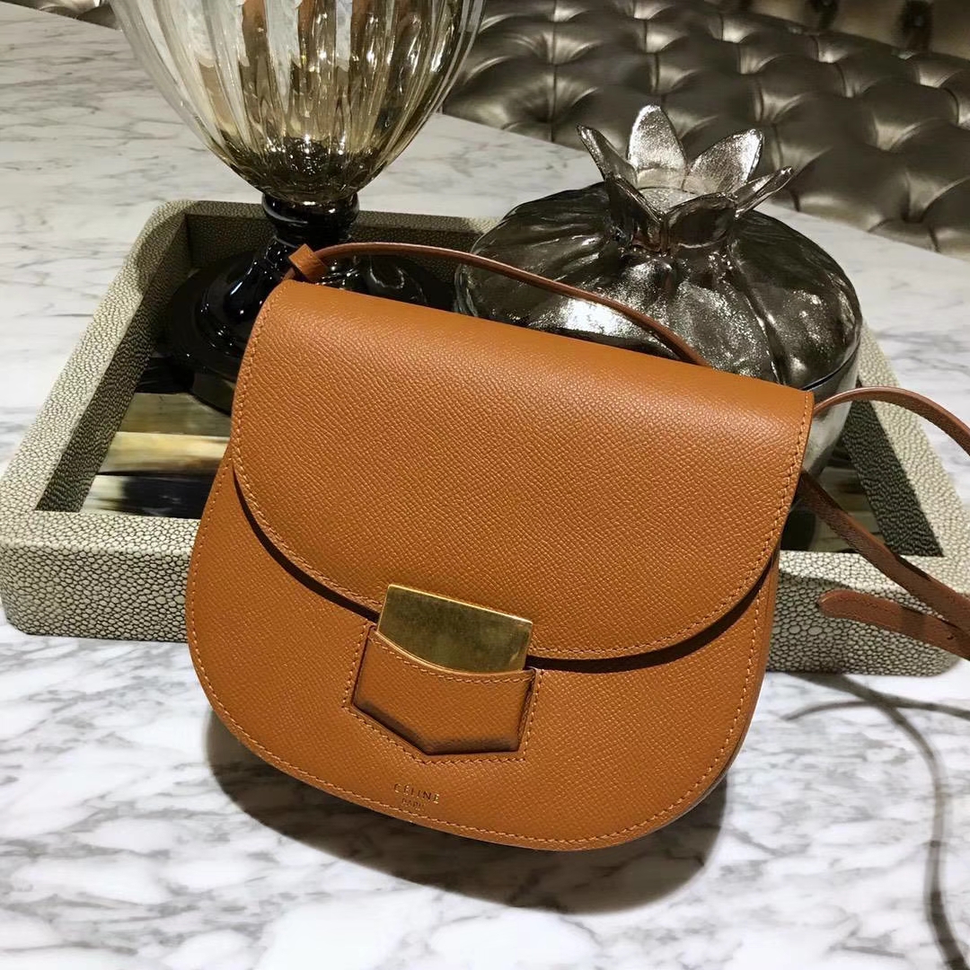 Celine 思琳 五角包 23cm 原厂进口牛皮 皮肩带 橙色
