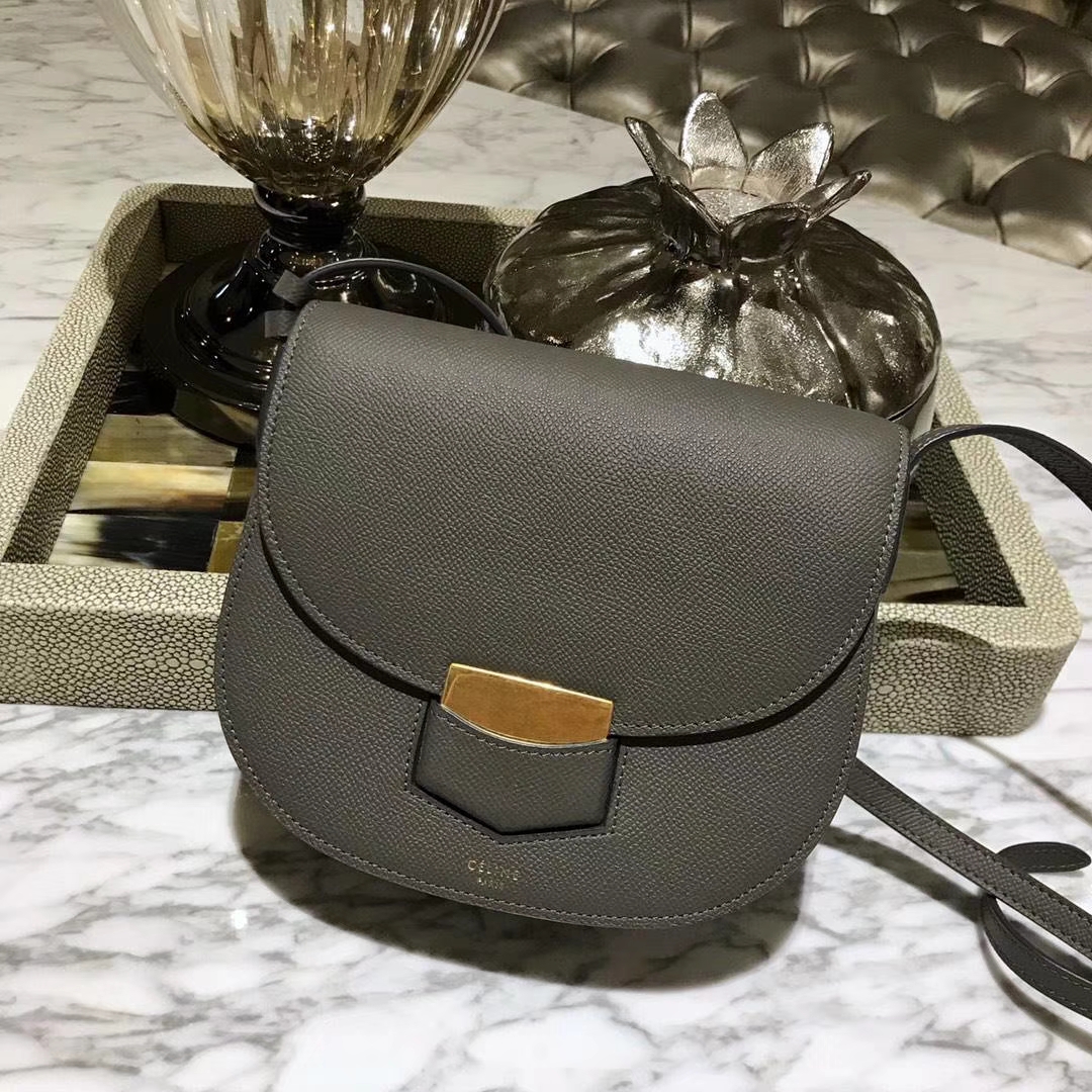Celine 思琳 五角包 23cm 原厂进口牛皮 皮肩带 铁灰色
