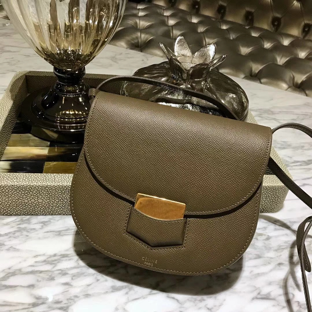 Celine 思琳 五角包 23cm 原厂进口牛皮 皮肩带 褐色