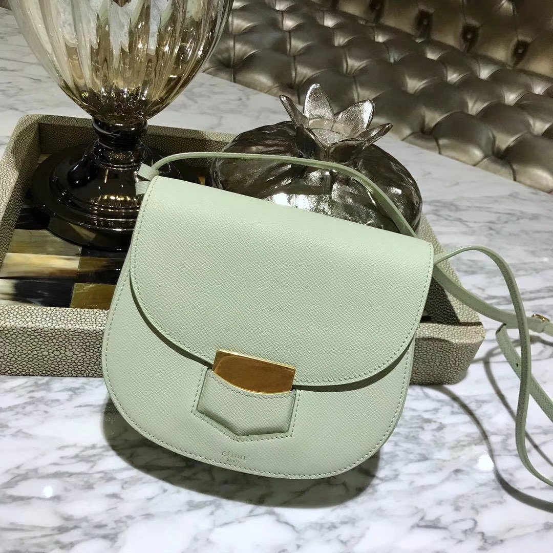 Celine 思琳 五角包 23cm 原厂进口牛皮 奶油绿 皮肩带