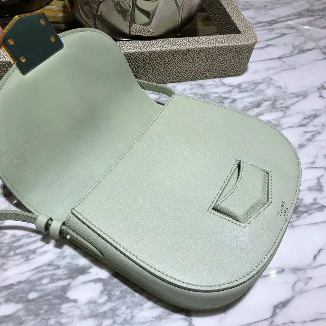 Celine 思琳 五角包 23cm 原厂进口牛皮 奶油绿 皮肩带