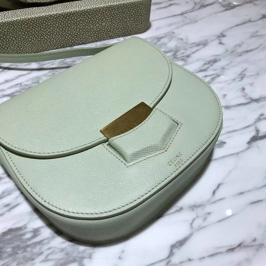Celine 思琳 五角包 23cm 原厂进口牛皮 奶油绿 皮肩带