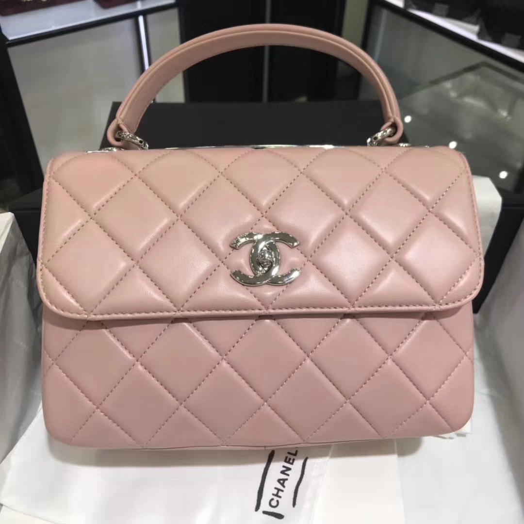 Chanel 香奈儿 Trendy CC 25cm 原厂皮小羊皮 浅粉色 银扣