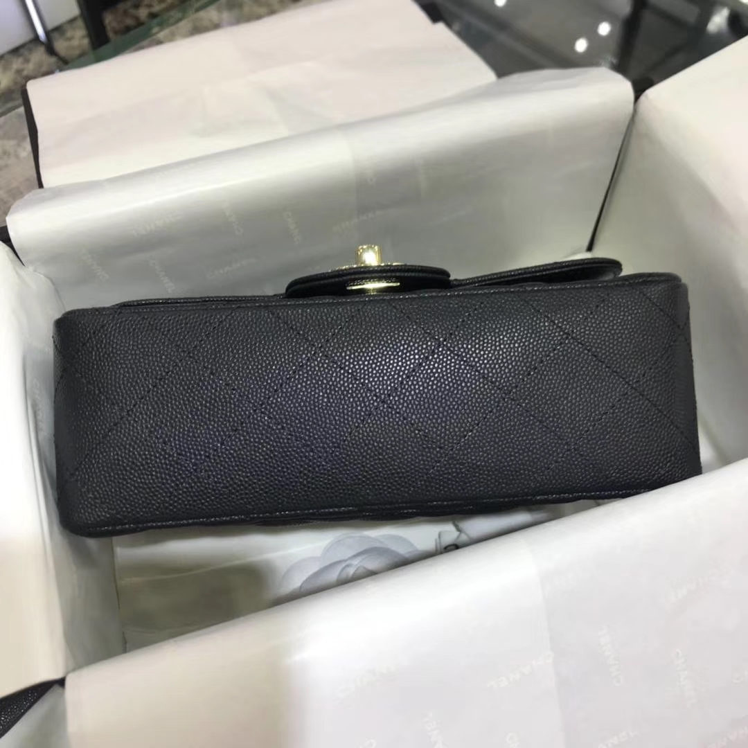 Chanel 香奈儿 CF经典系列  20cm 原厂皮小鱼子酱 黑色 香槟金