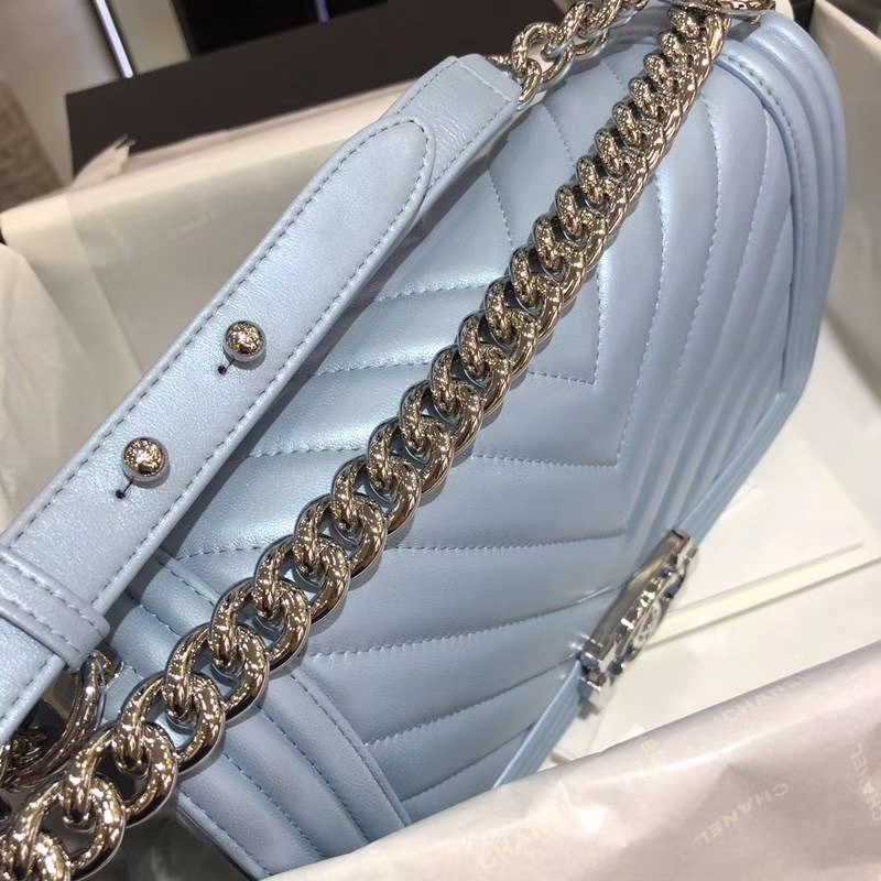 Leboy Bag 大V款  小羊皮 珠光蓝色 25cm 大理石纹琉璃扣  Dream Bag系列