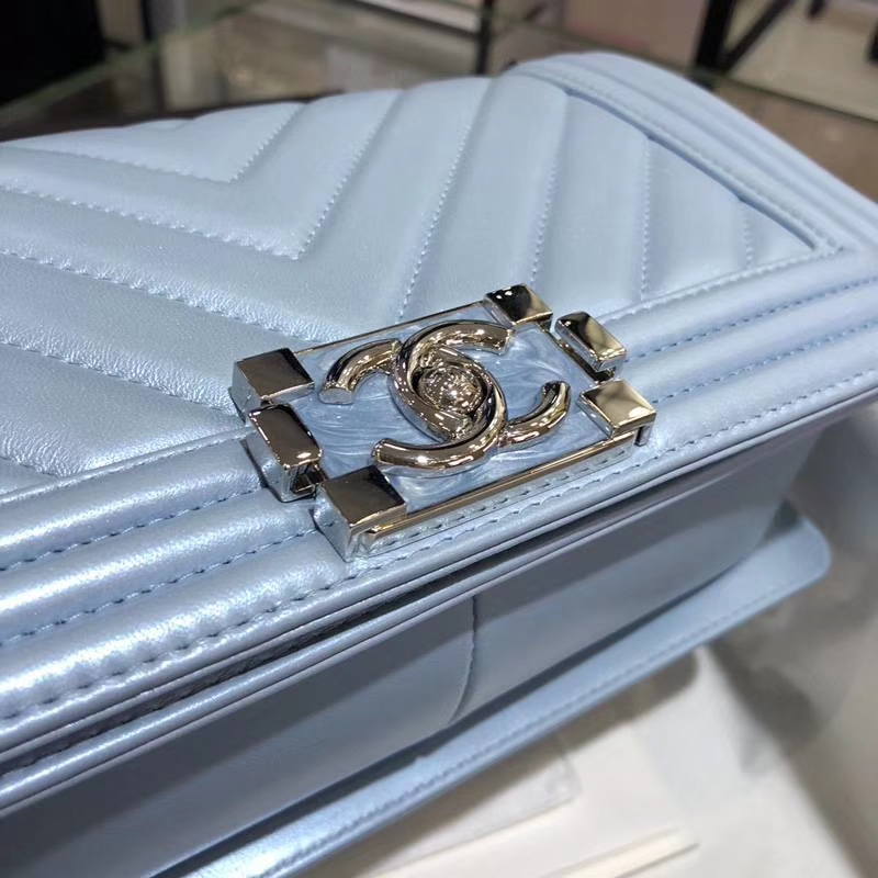 Leboy Bag 大V款  小羊皮 珠光蓝色 25cm 大理石纹琉璃扣  Dream Bag系列
