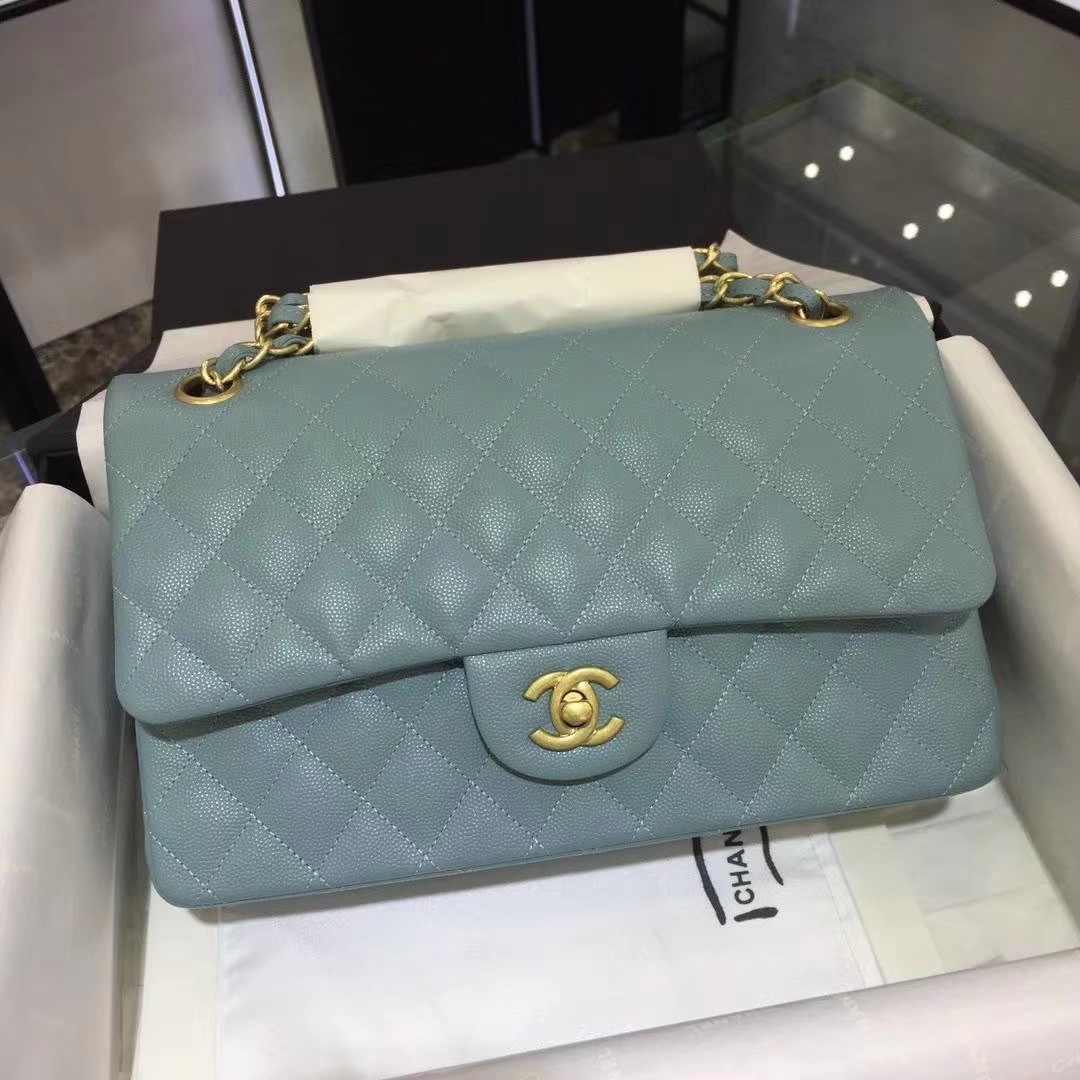 Chanel 香奈儿 Cf经典系列 25cm 原厂皮小鱼子酱 薄荷绿 怀旧金