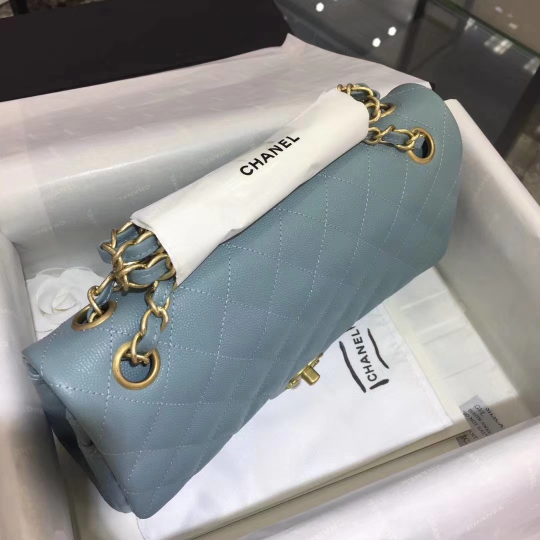 Chanel 香奈儿 Cf经典系列 25cm 原厂皮小鱼子酱 薄荷绿 怀旧金