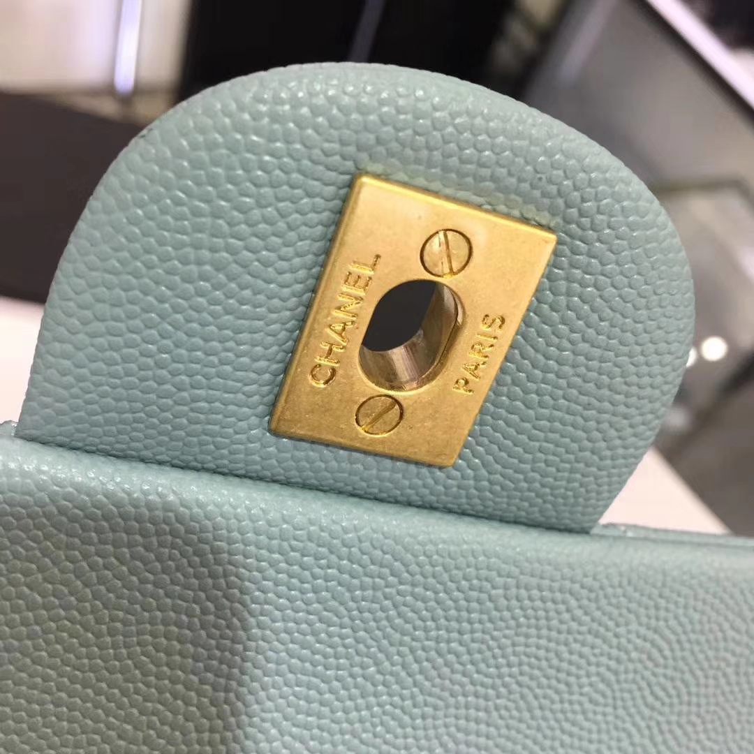 Chanel 香奈儿 Cf经典系列 25cm 原厂皮小鱼子酱 薄荷绿 怀旧金