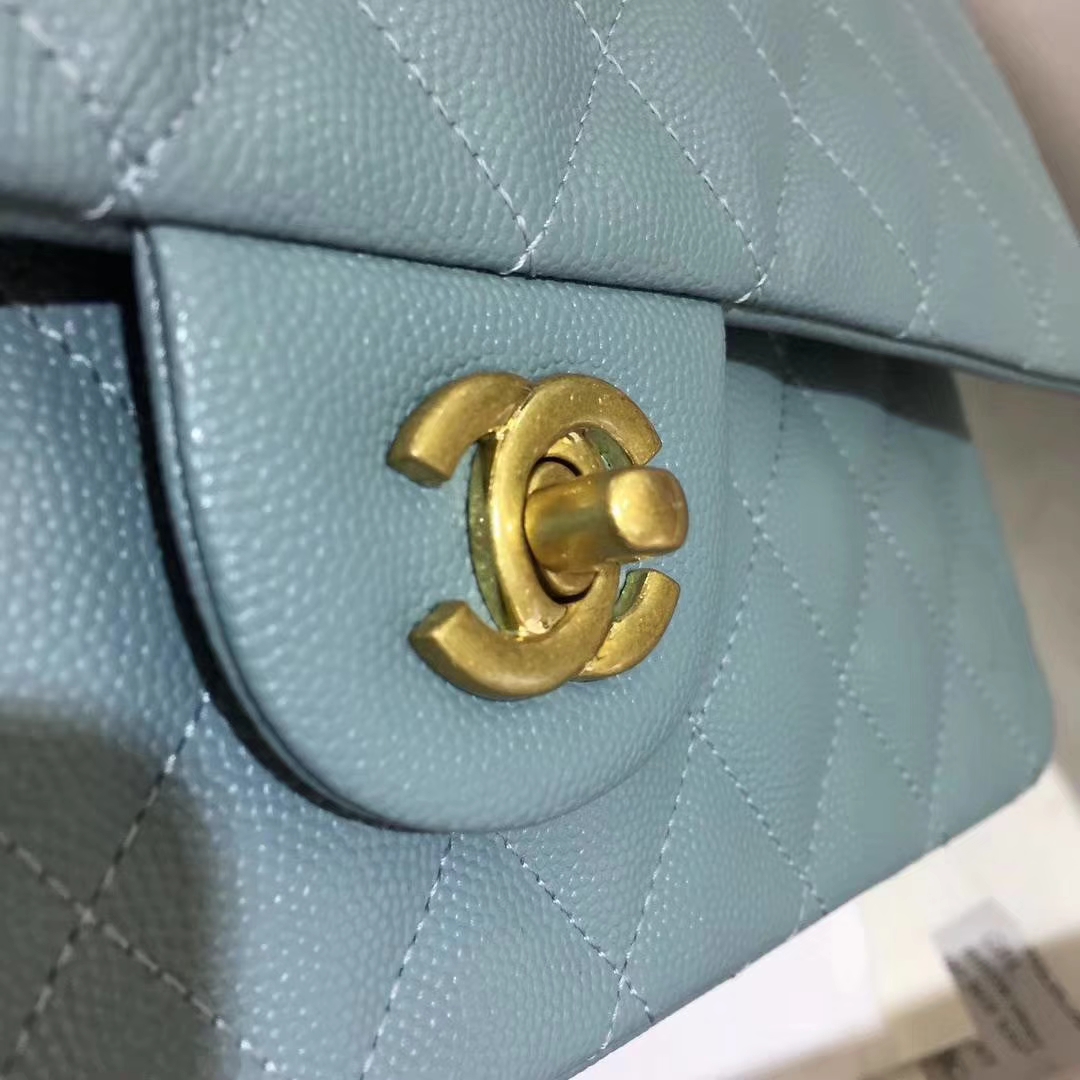 Chanel 香奈儿 Cf经典系列 25cm 原厂皮小鱼子酱 薄荷绿 怀旧金