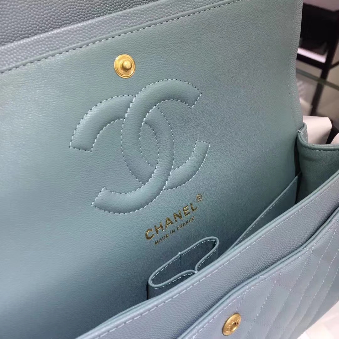 Chanel 香奈儿 Cf经典系列 25cm 原厂皮小鱼子酱 薄荷绿 怀旧金