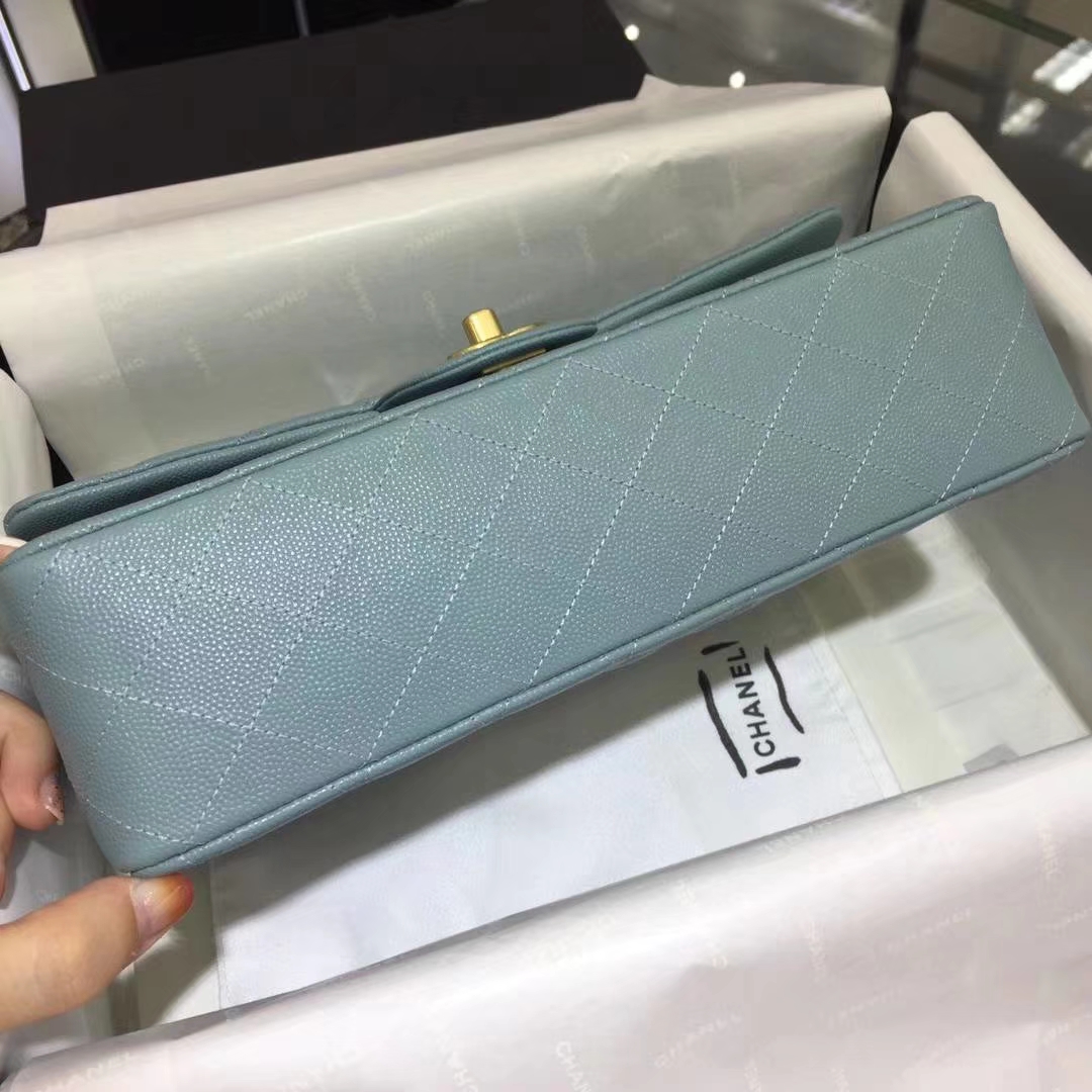 Chanel 香奈儿 Cf经典系列 25cm 原厂皮小鱼子酱 薄荷绿 怀旧金