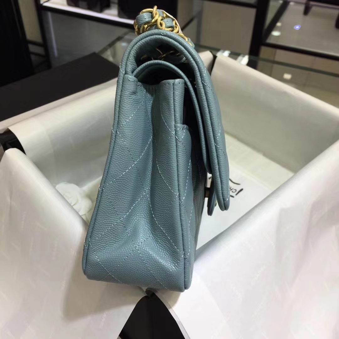 Chanel 香奈儿 Cf经典系列 25cm 原厂皮小鱼子酱 薄荷绿 怀旧金