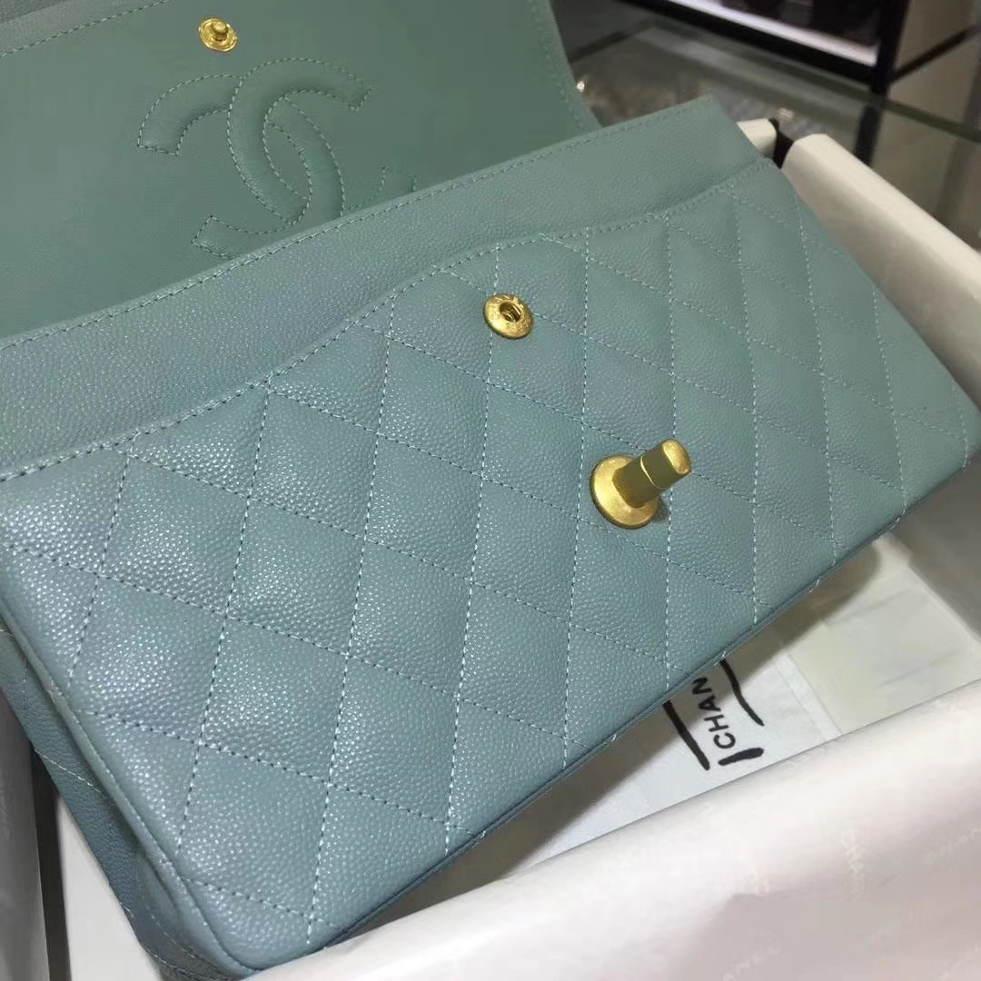 Chanel 香奈儿 Cf经典系列 25cm 原厂皮小鱼子酱 薄荷绿 怀旧金
