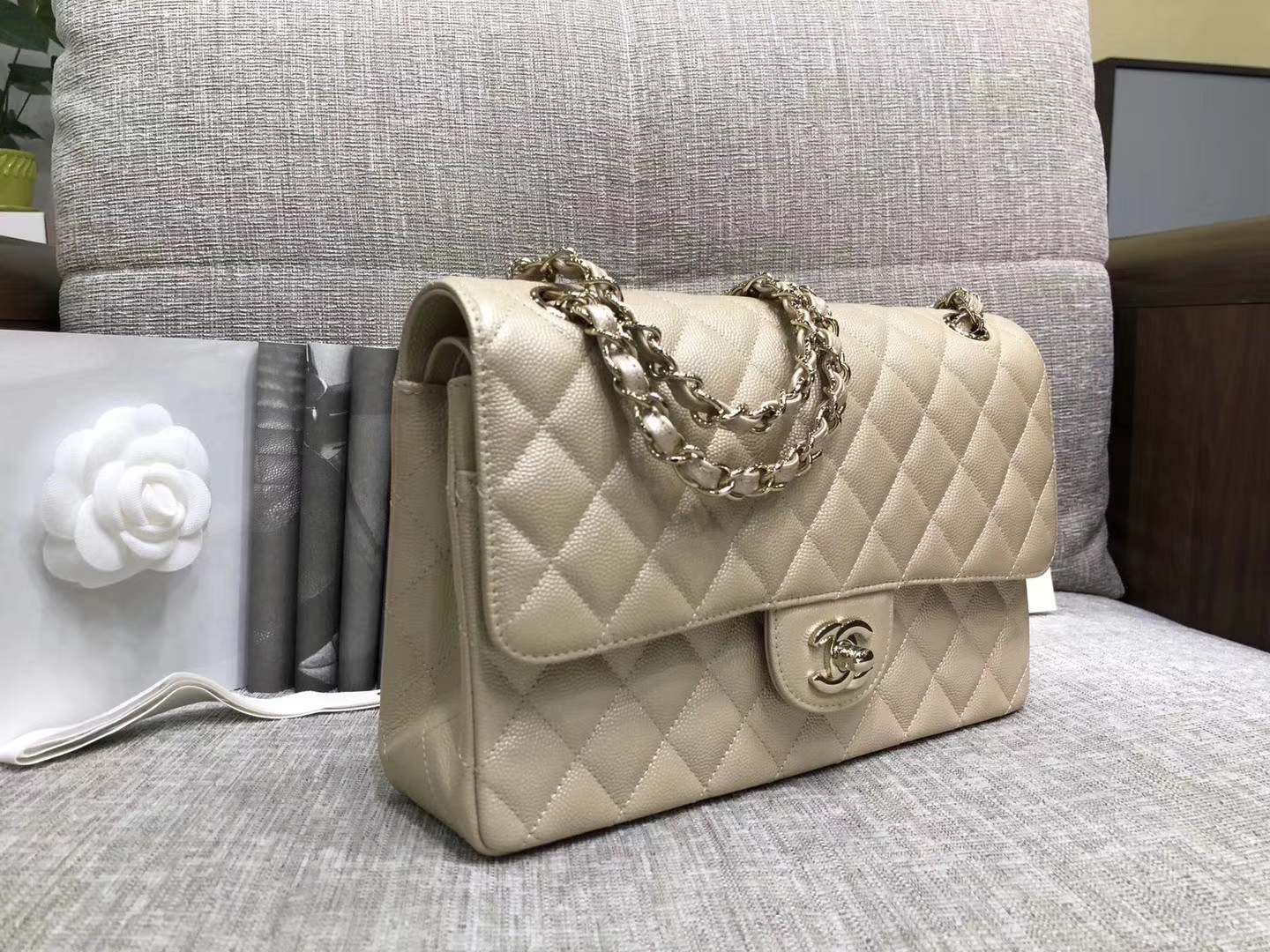Chanel 香奈儿 cf经典系列 25cm 原厂皮小鱼子酱 金色 香槟金