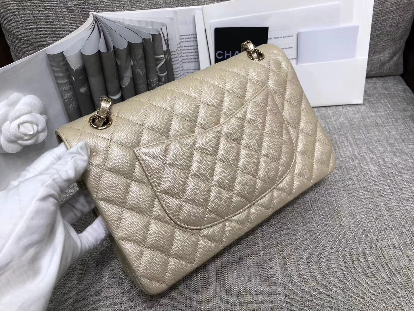 Chanel 香奈儿 cf经典系列 25cm 原厂皮小鱼子酱 金色 香槟金