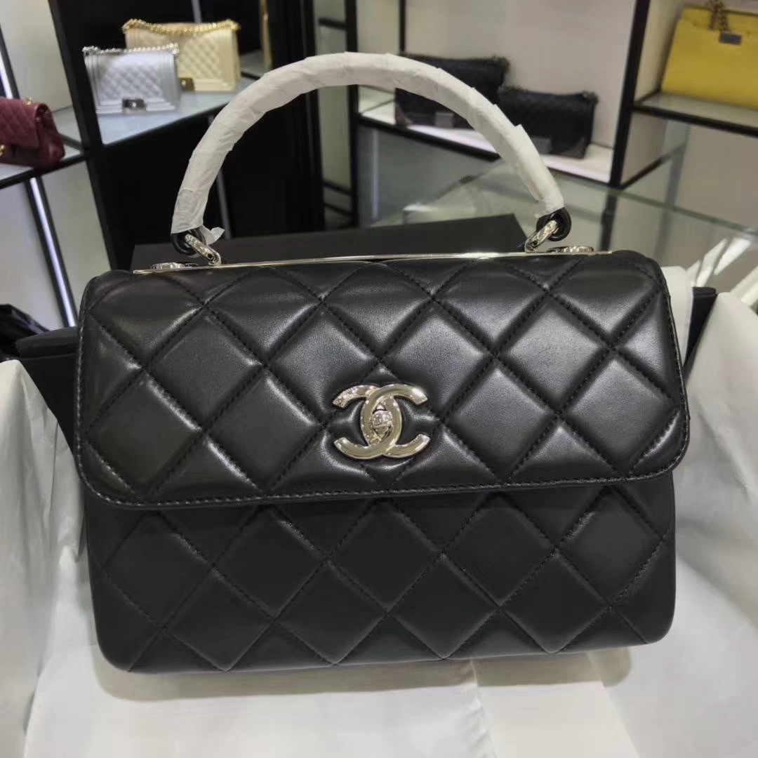 Chanel 香奈儿 Trendy CC  25cm 原厂皮小羊皮 黑色 银扣  