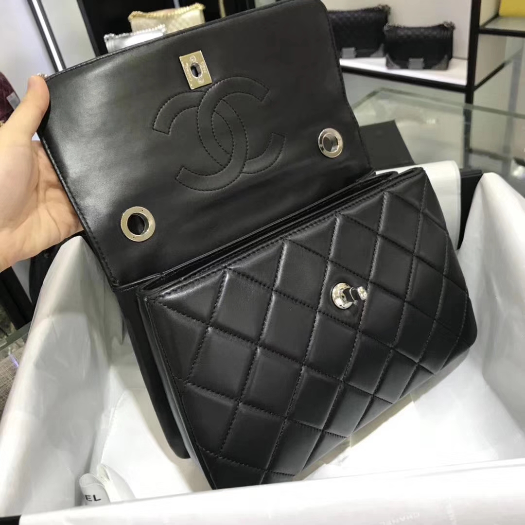 Chanel 香奈儿 Trendy CC  25cm 原厂皮小羊皮 黑色 银扣  