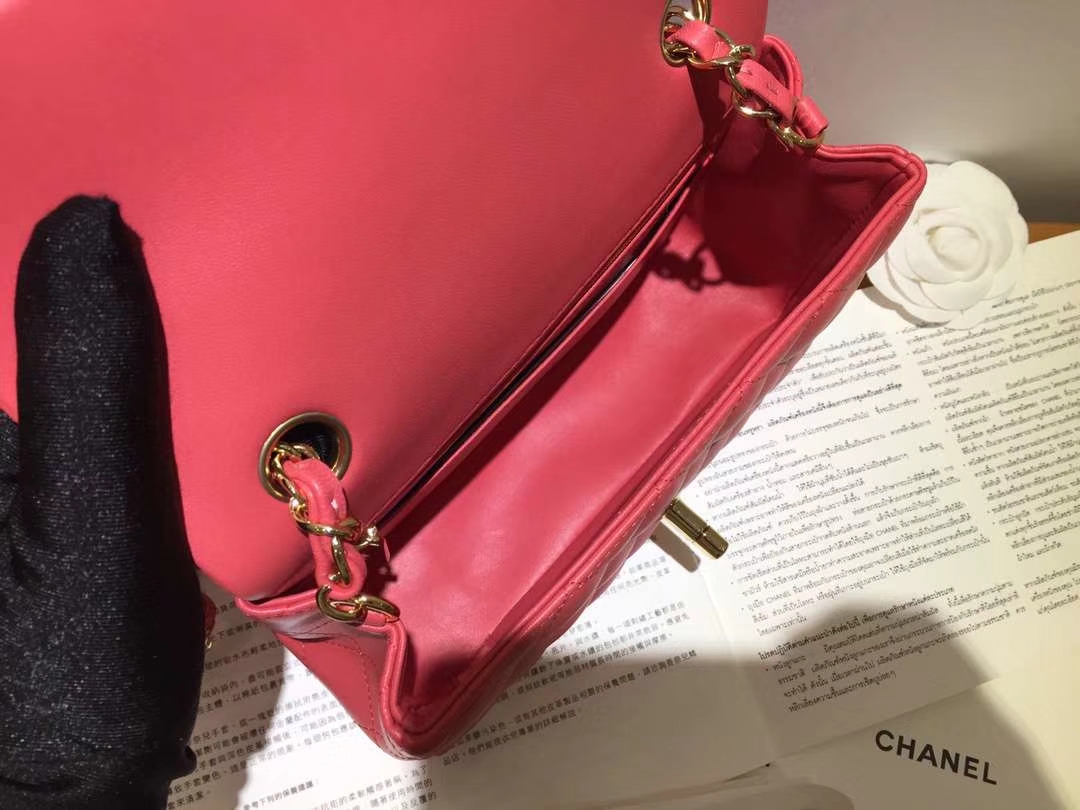 Chanel 香奈儿 Cf系列 20cm 原厂皮小羊皮 西瓜红 金扣