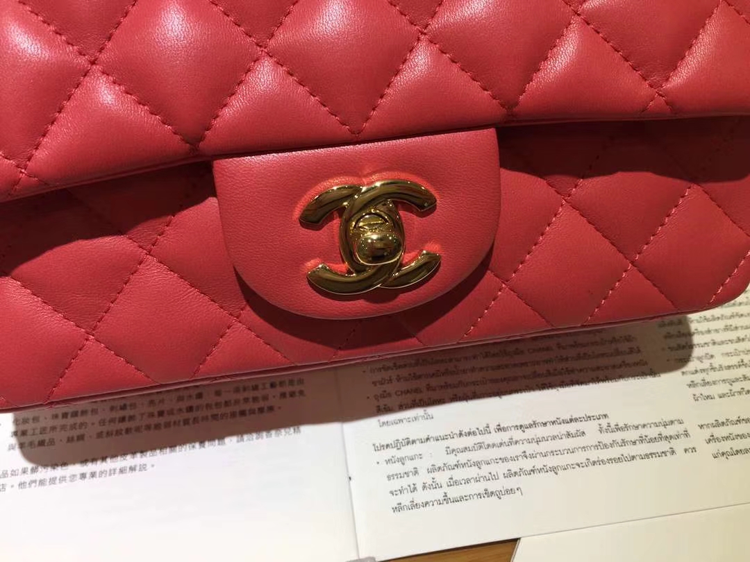 Chanel 香奈儿 Cf系列 20cm 原厂皮小羊皮 西瓜红 金扣