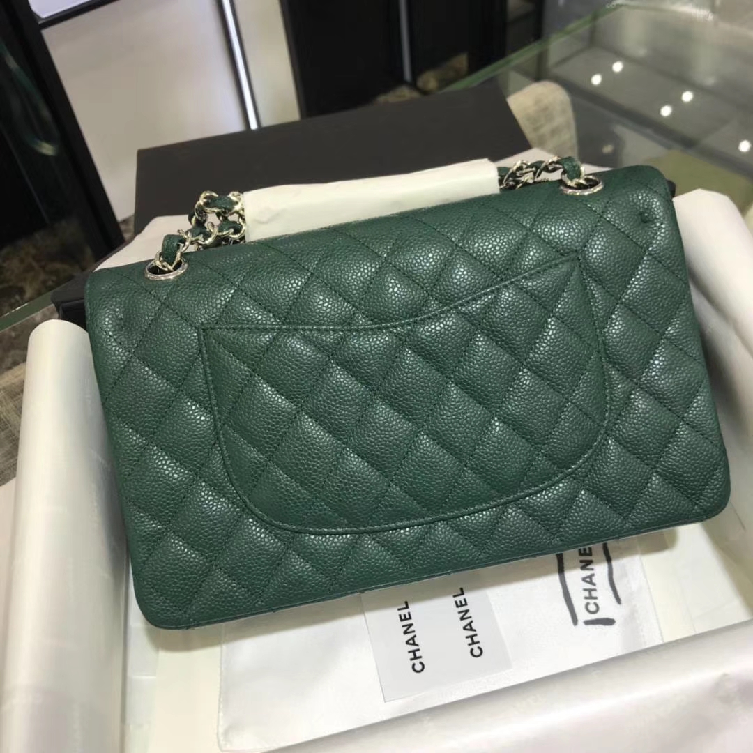 Chanel 香奈儿 Chanel Classic Flap 25cm 鱼子酱 翡翠绿 银扣