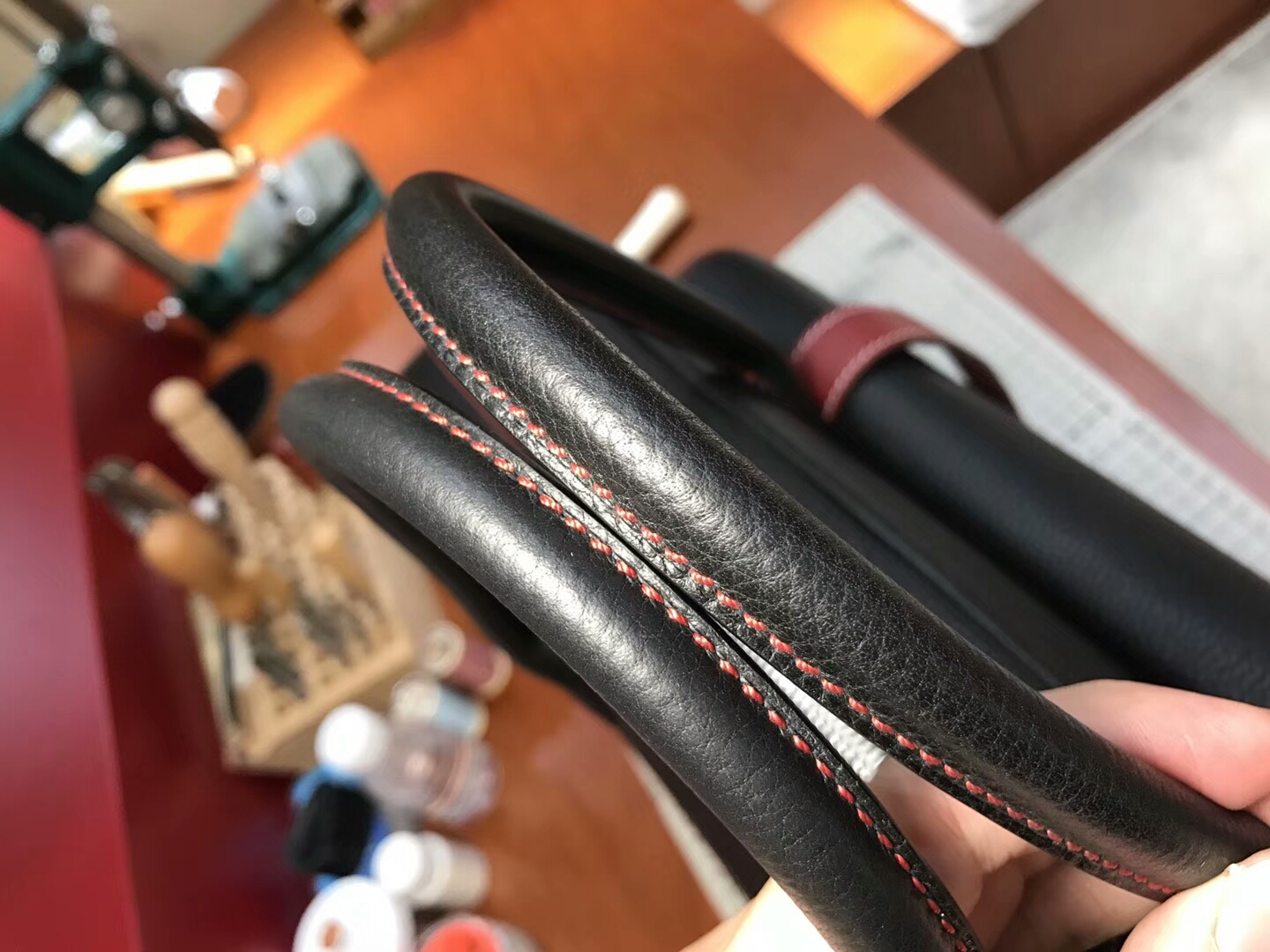 BLACK 黑色 拼 石榴红 K1 Rouge Grenat HERMES 爱马仕男士手提包 公文包