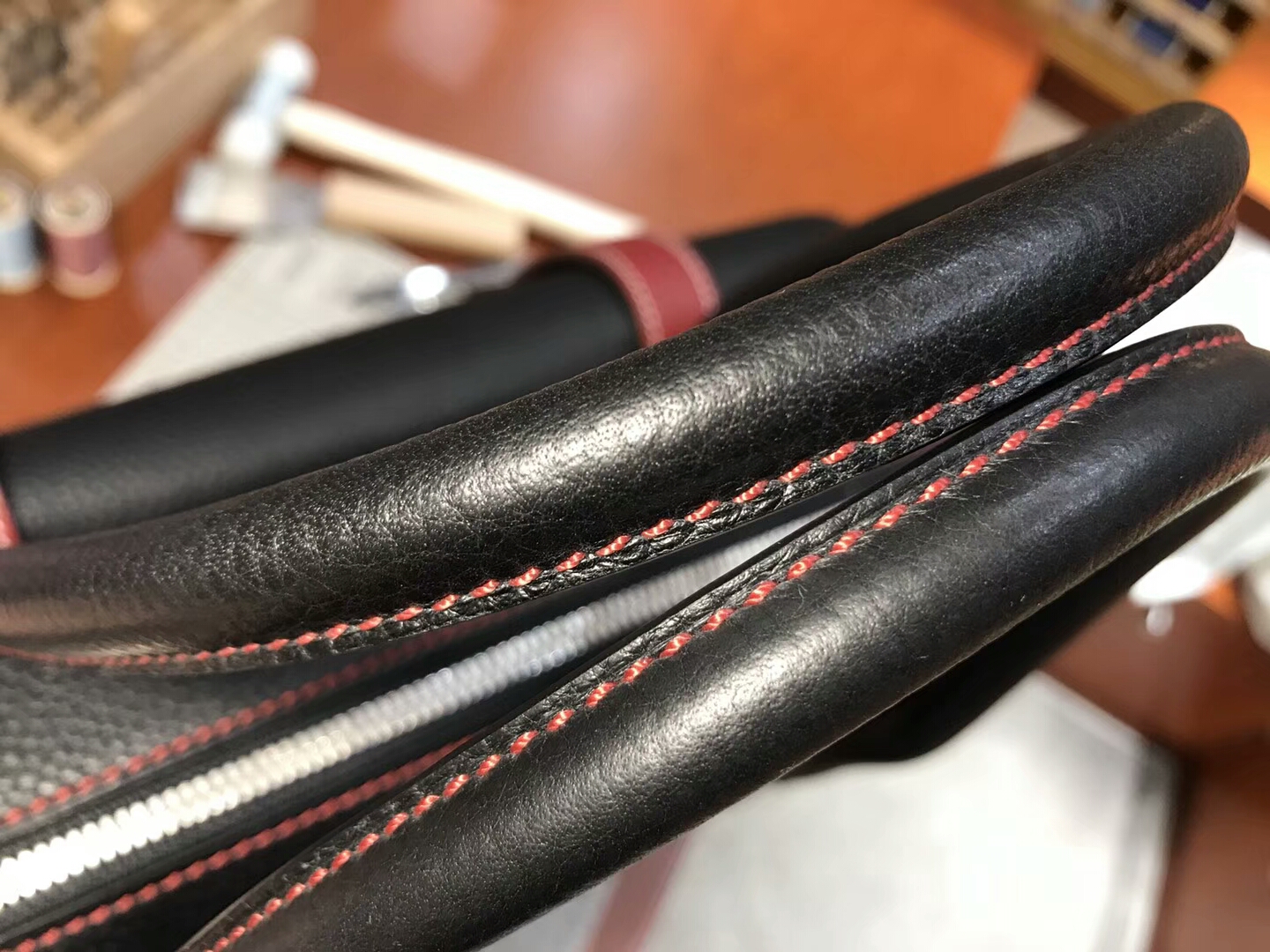 BLACK 黑色 拼 石榴红 K1 Rouge Grenat HERMES 爱马仕男士手提包 公文包