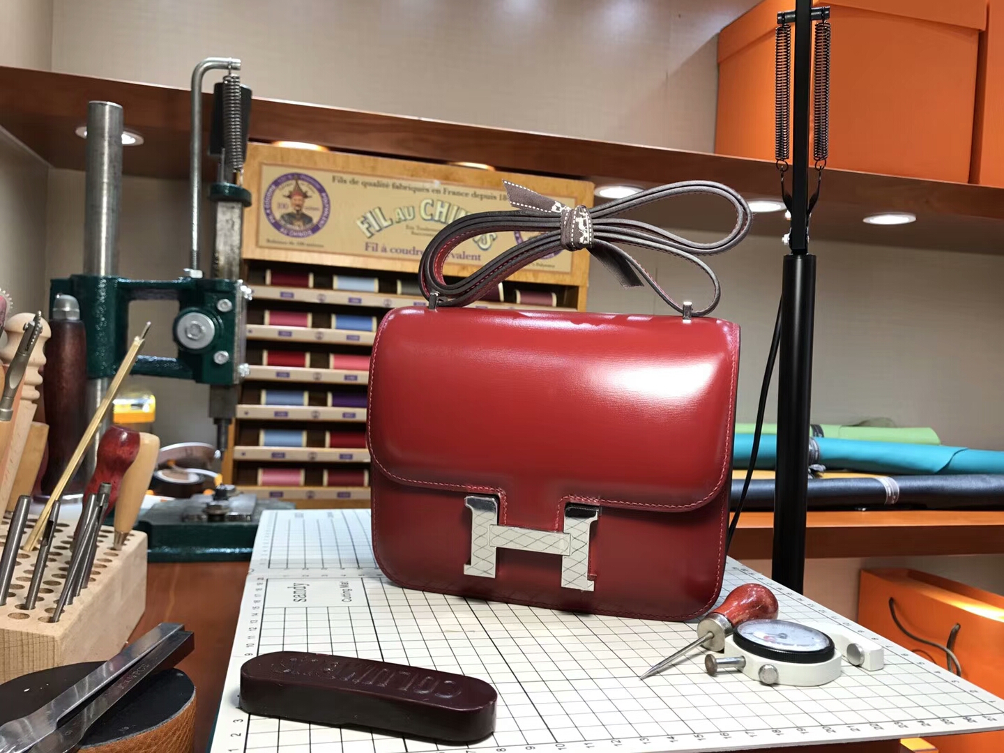 HERMES 爱马仕 空姐包 Constance BOX ck55 h红 爱马仕红 rouge H 银扣