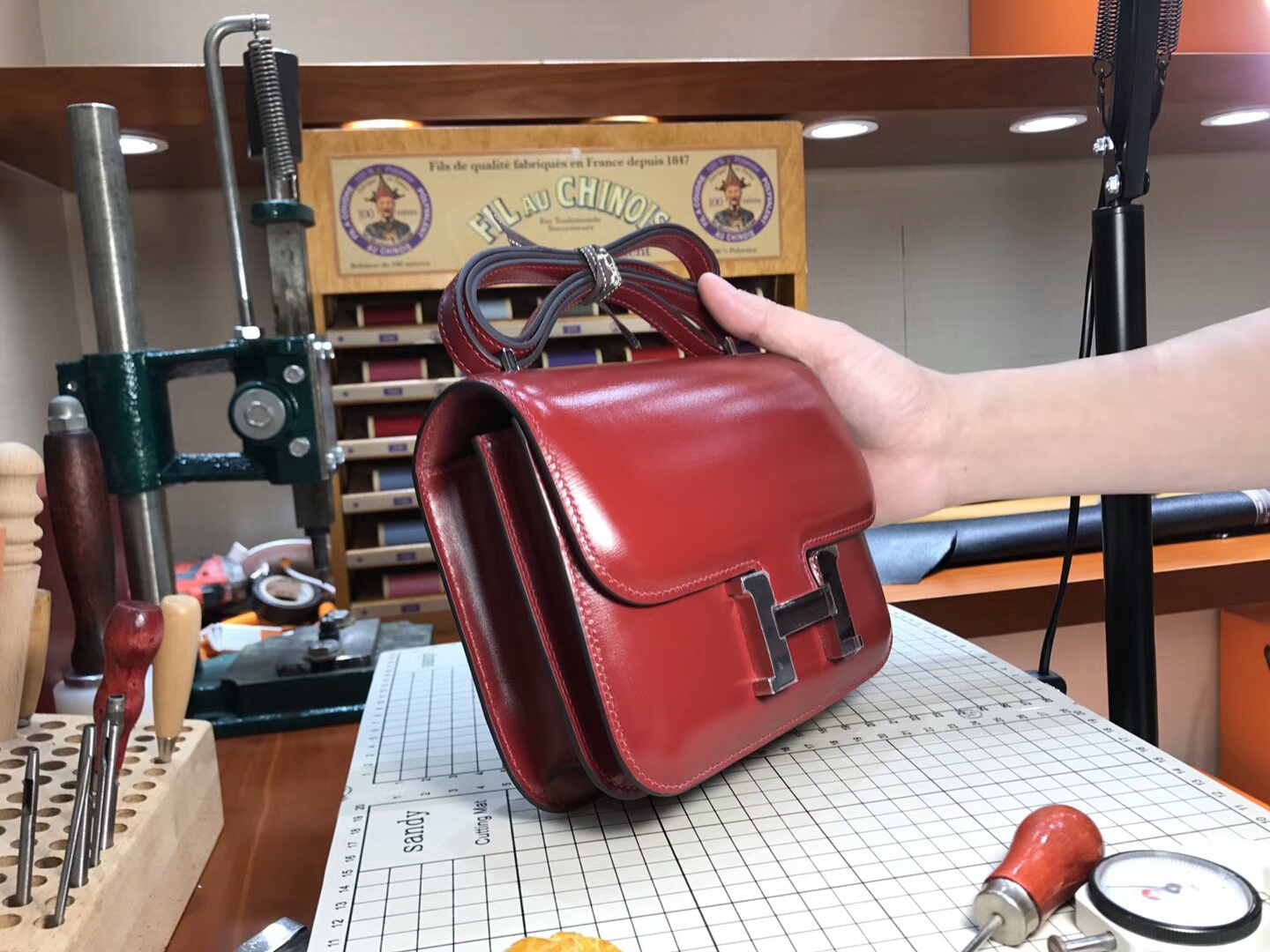 HERMES 爱马仕 空姐包 Constance BOX ck55 h红 爱马仕红 rouge H 银扣
