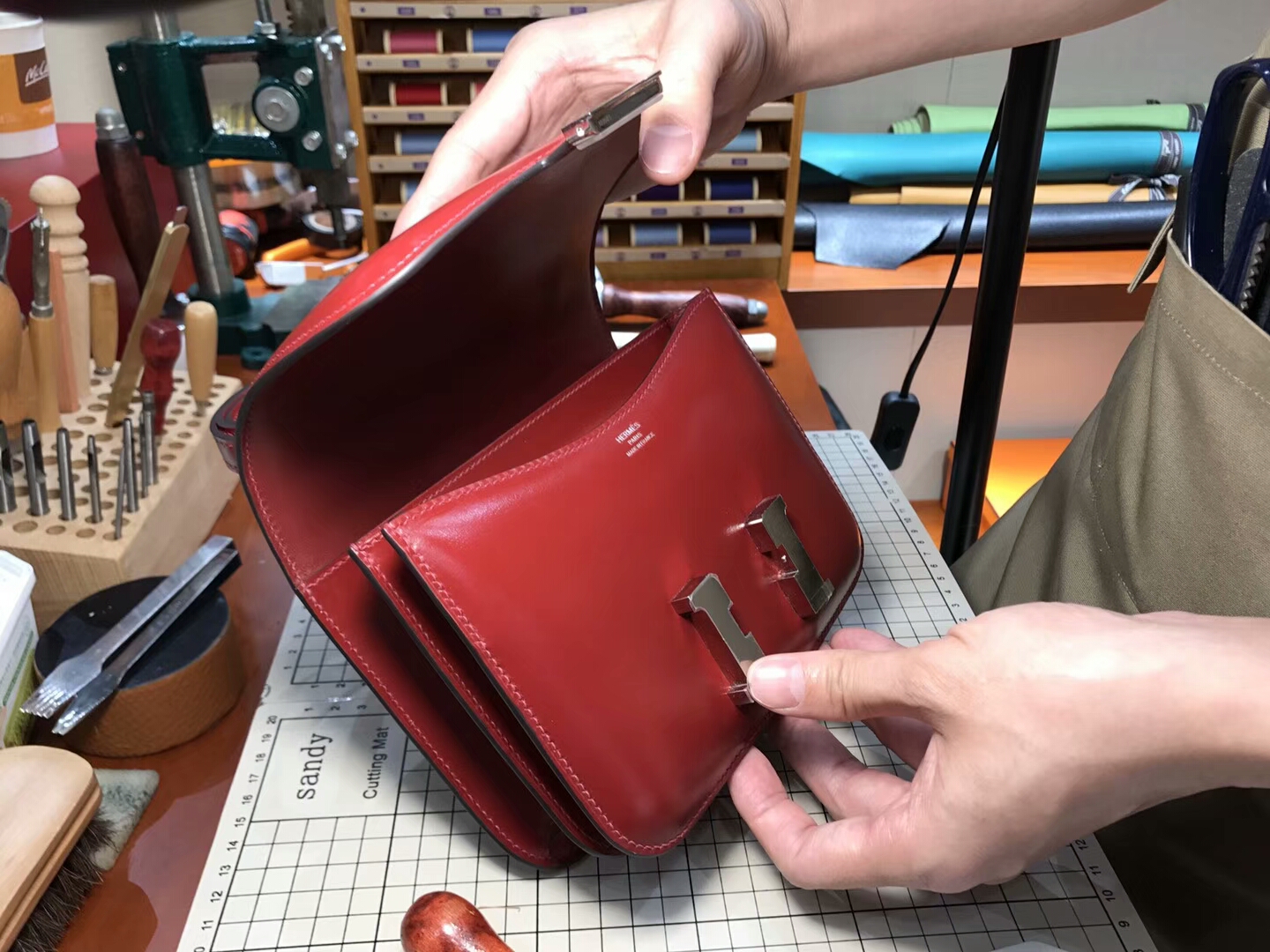 HERMES 爱马仕 空姐包 Constance BOX ck55 h红 爱马仕红 rouge H 银扣
