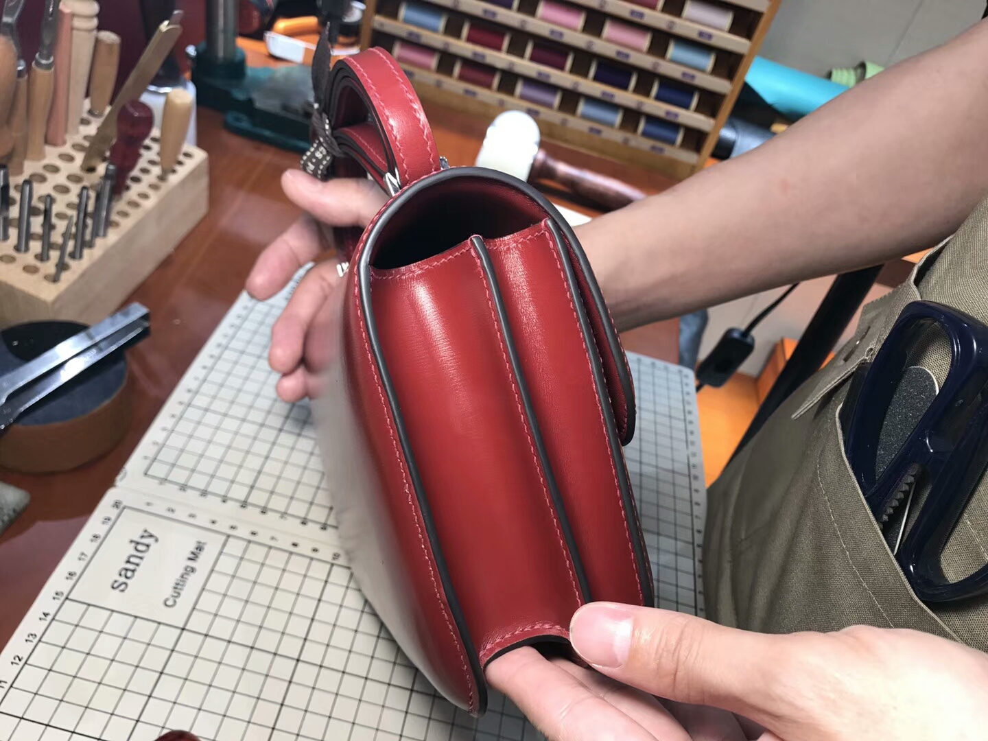 HERMES 爱马仕 空姐包 Constance BOX ck55 h红 爱马仕红 rouge H 银扣