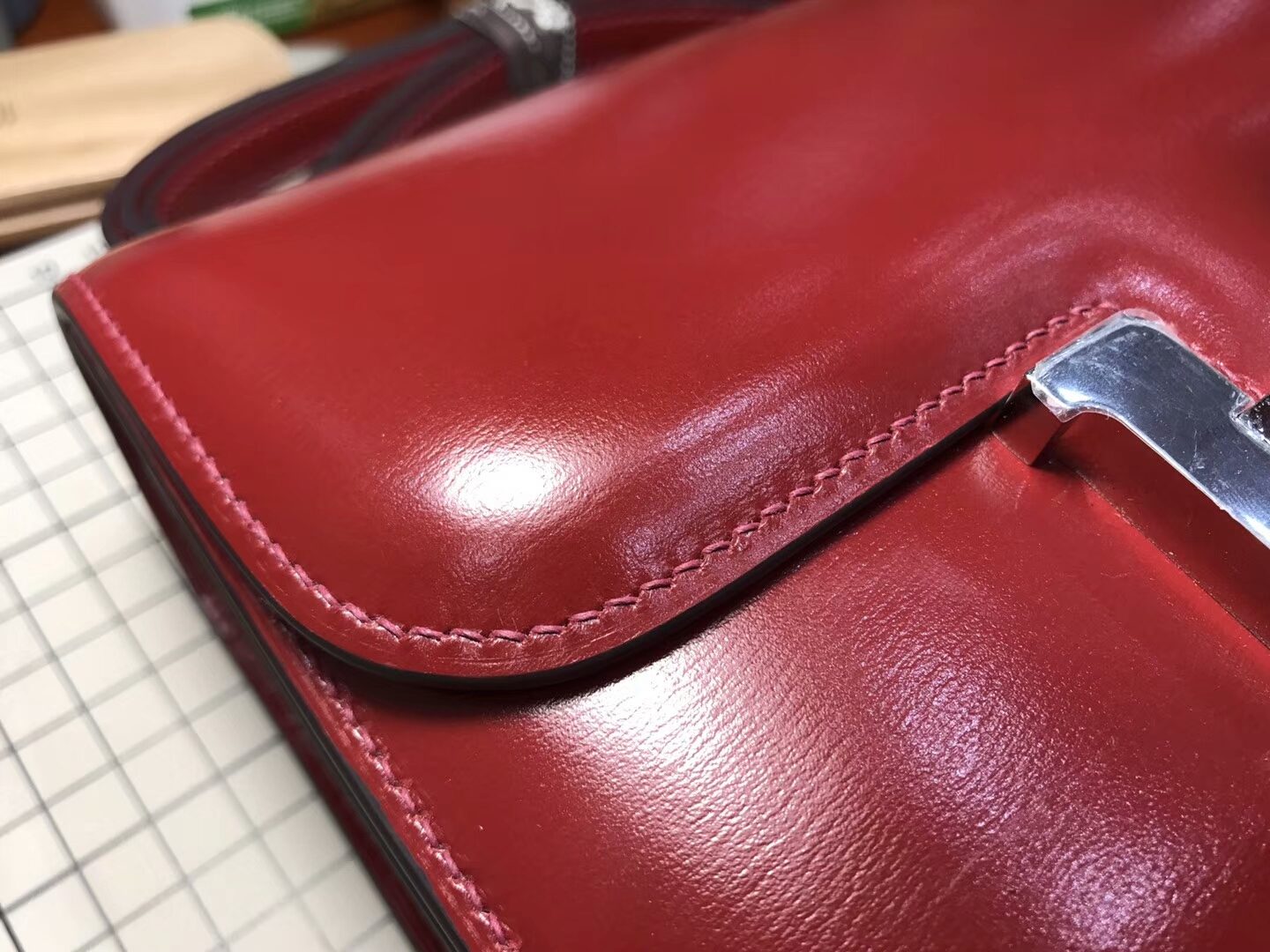 HERMES 爱马仕 空姐包 Constance BOX ck55 h红 爱马仕红 rouge H 银扣