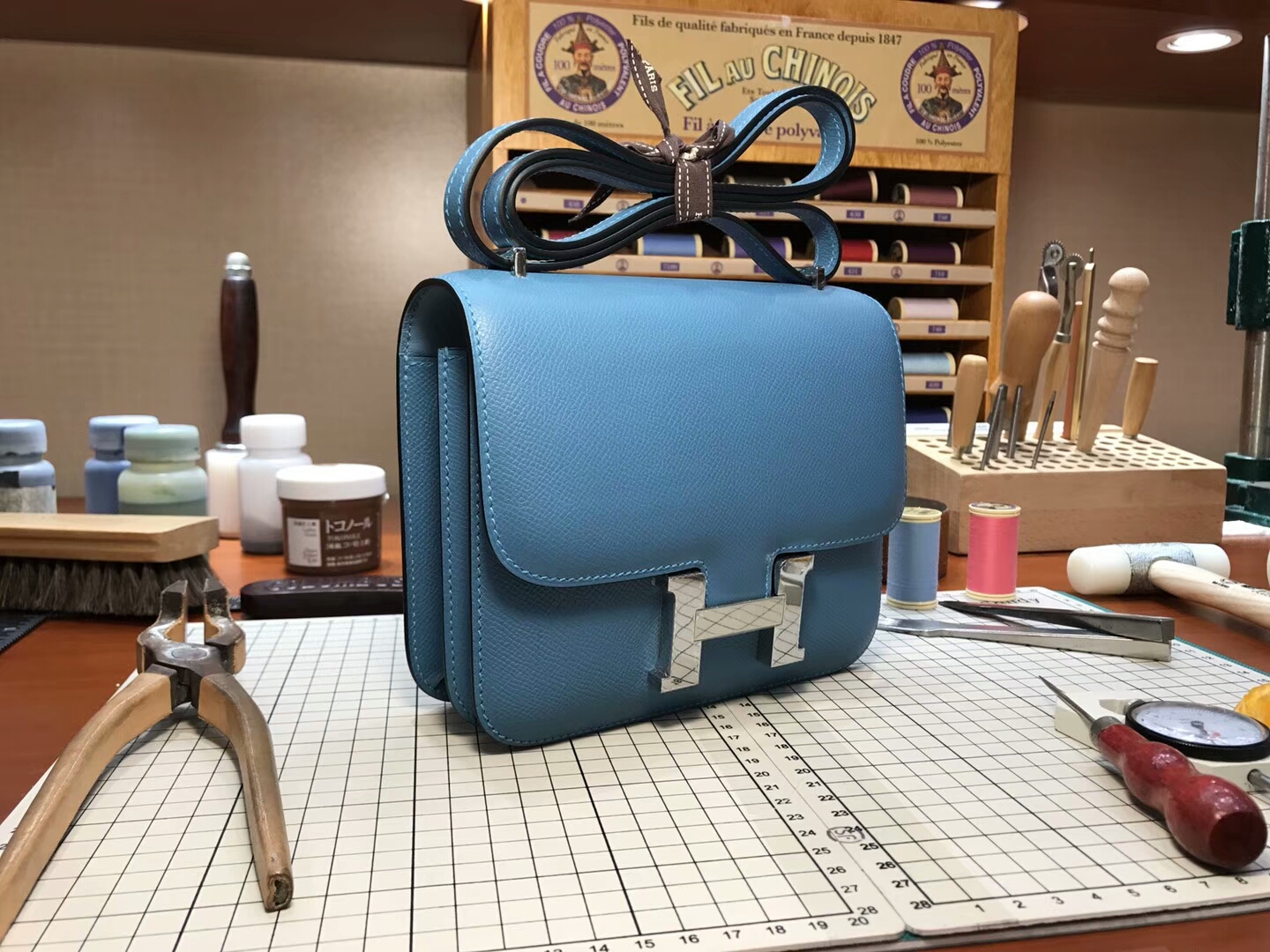 HERMES 爱马仕 空姐包 Constance  r2 玛瑙蓝 blue agate 银扣