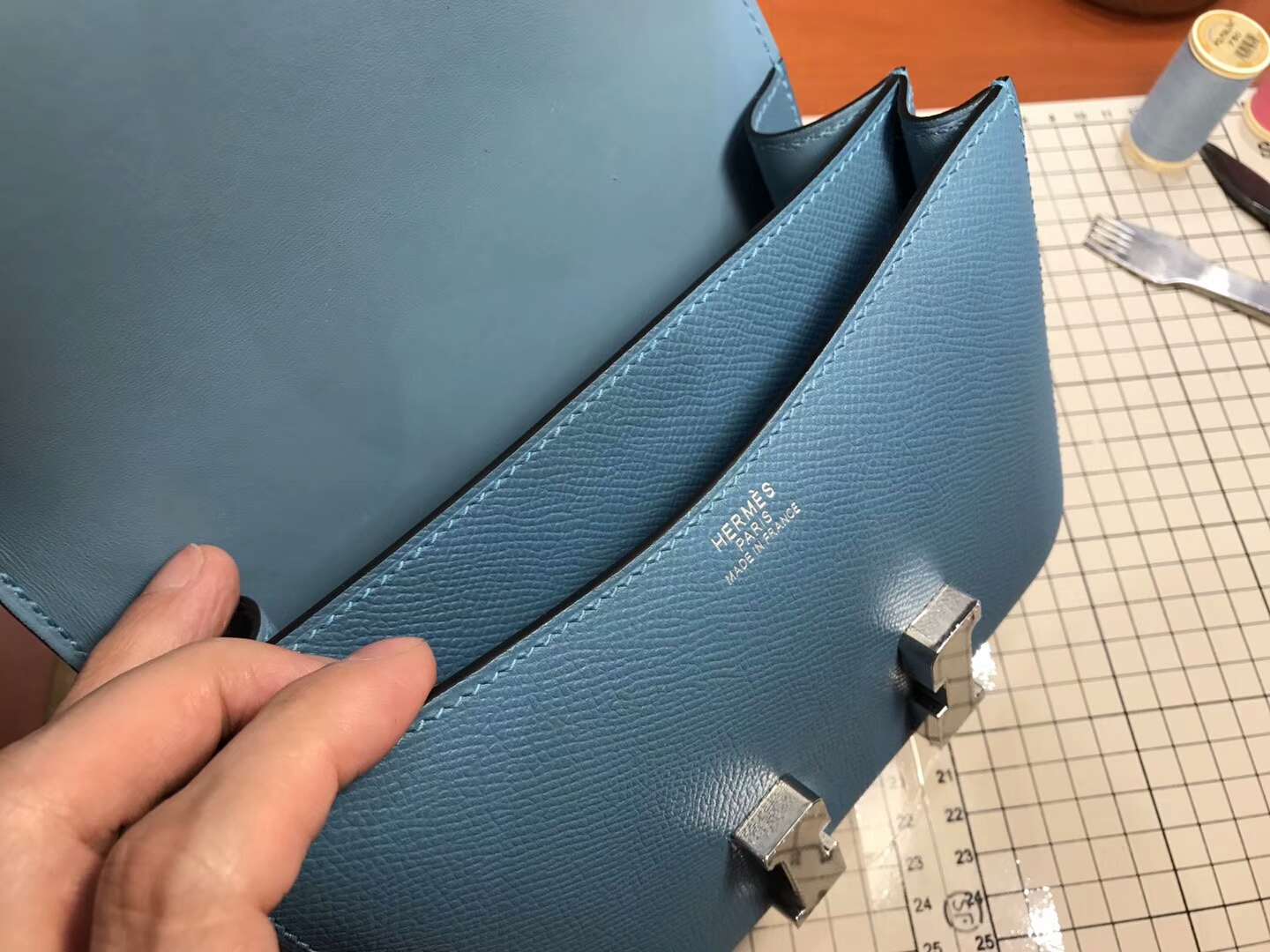 HERMES 爱马仕 空姐包 Constance  r2 玛瑙蓝 blue agate 银扣