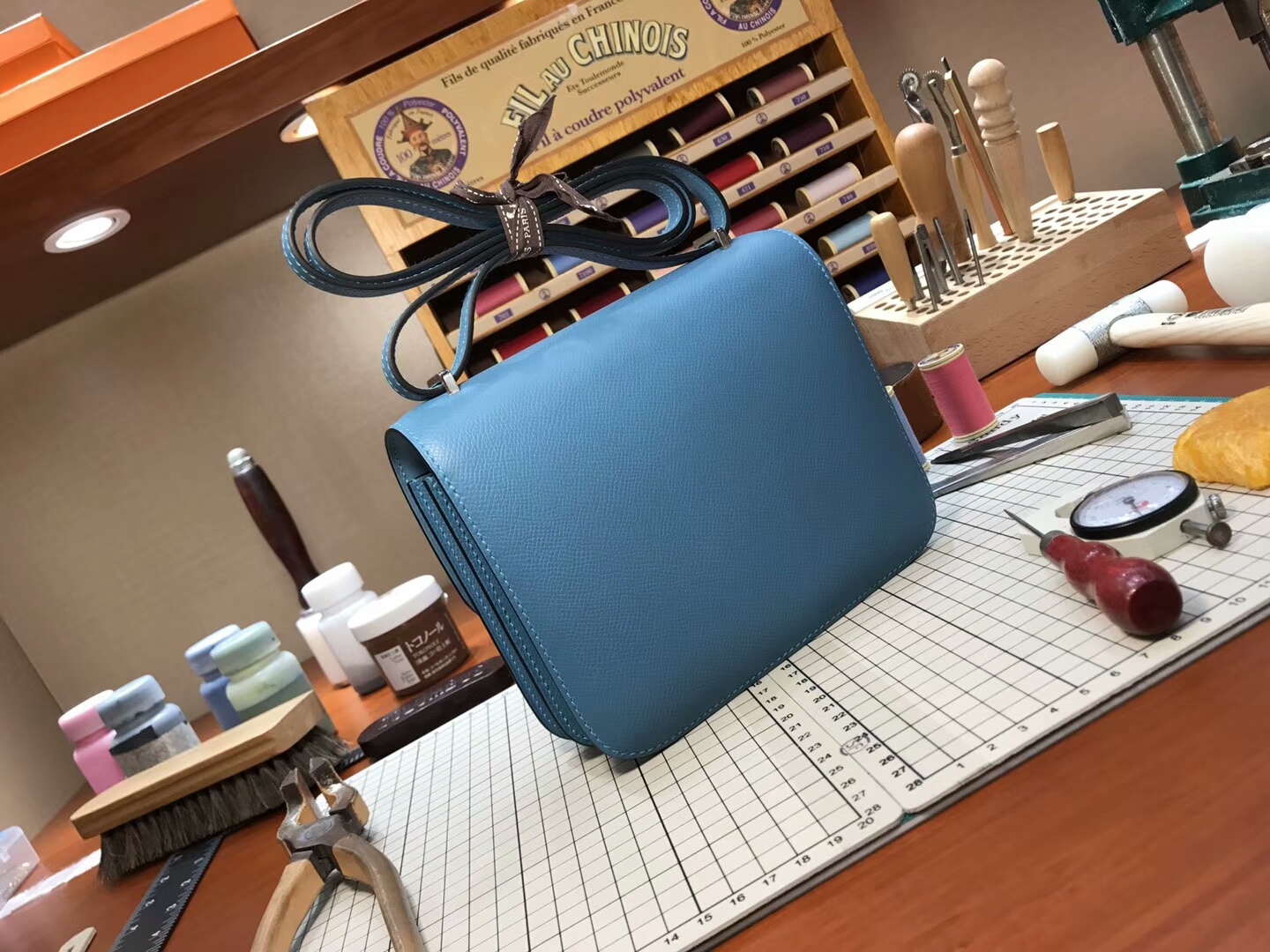 HERMES 爱马仕 空姐包 Constance  r2 玛瑙蓝 blue agate 银扣