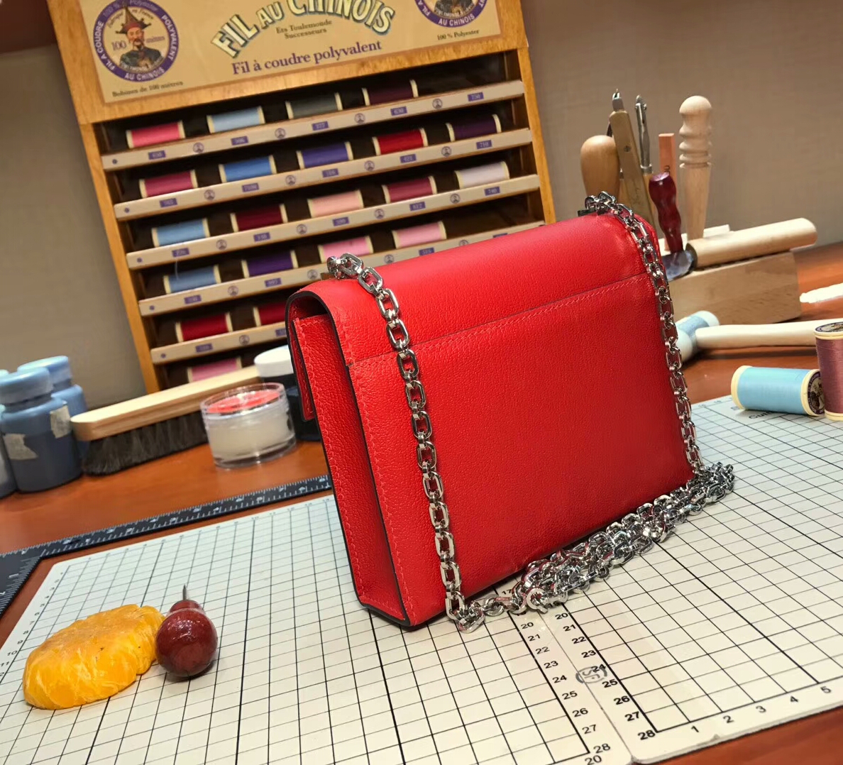 HERMES 爱马仕 手枪包 Verrou Chain S5 番茄红 Rouge Tomate 配全套专柜原版包装