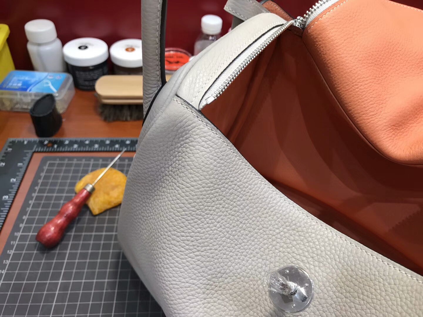 爱马仕 HERMES Lindy 26/30cm 8u 冰川灰 blue glacier 银扣 配全套专柜原版包装
