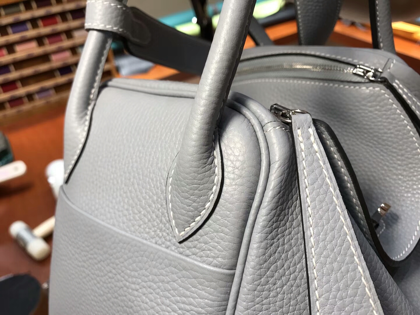 亚麻蓝 blue lin J7 爱马仕 HERMES Lindy 26/30cm 银扣 配全套专柜原版包装