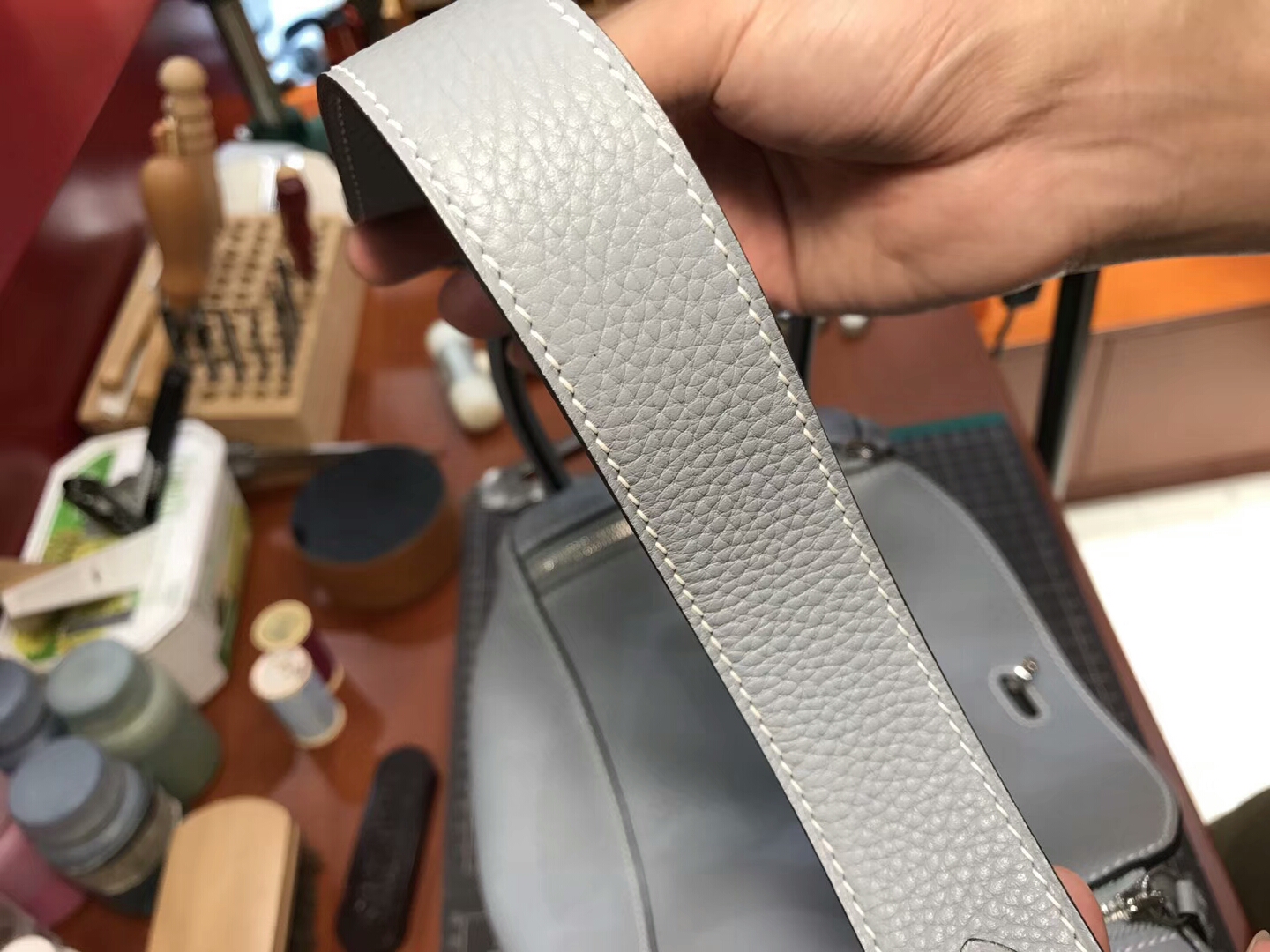 亚麻蓝 blue lin J7 爱马仕 HERMES Lindy 26/30cm 银扣 配全套专柜原版包装