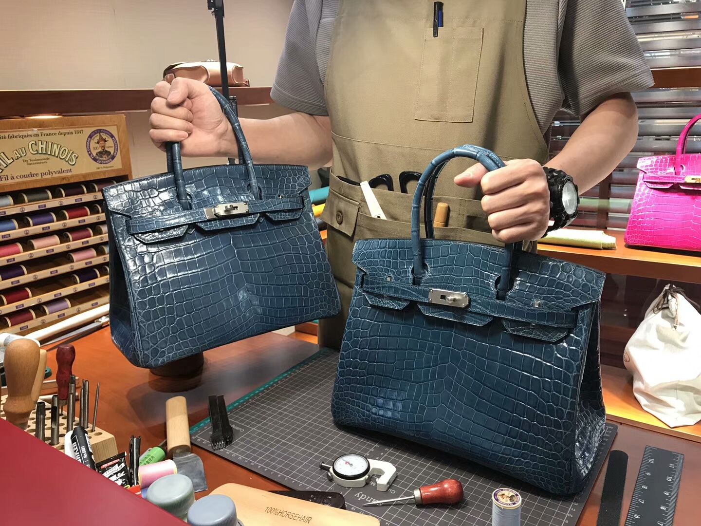 N7 风暴蓝 Blue Tempete 爱马仕 HERMES 铂金包 Birkin 25cm 配全套专柜原版包装 全球发售 鳄鱼
