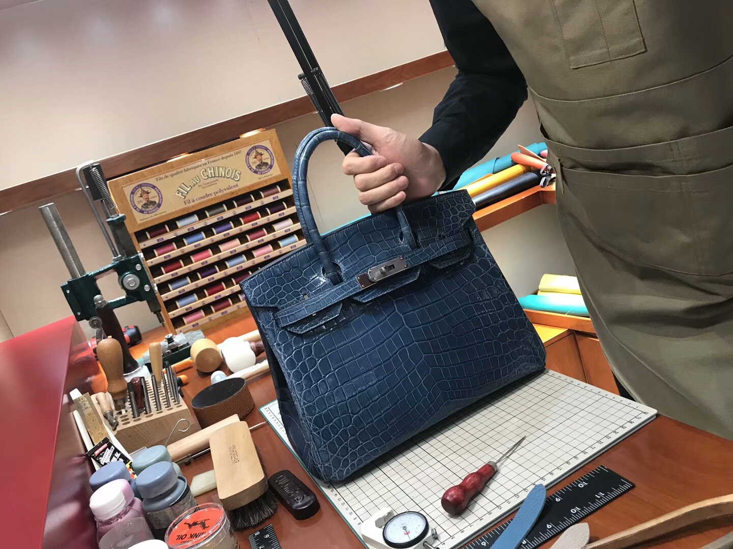 N7 风暴蓝 Blue Tempete 爱马仕 HERMES 铂金包 Birkin 25cm 配全套专柜原版包装 全球发售 鳄鱼