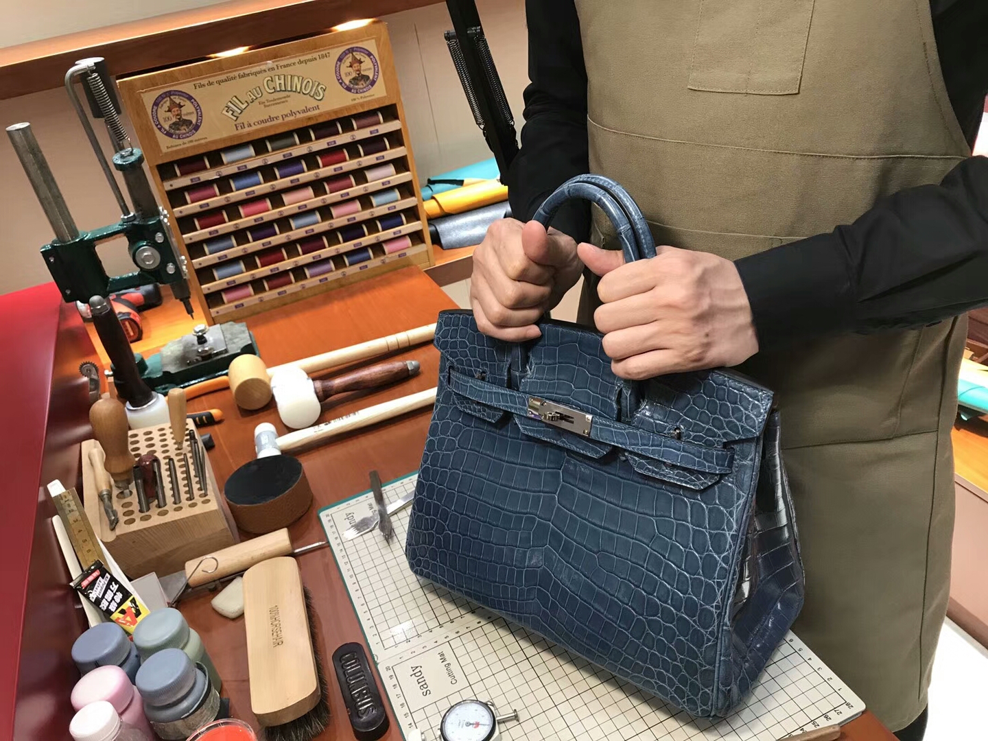 N7 风暴蓝 Blue Tempete 爱马仕 HERMES 铂金包 Birkin 25cm 配全套专柜原版包装 全球发售 鳄鱼