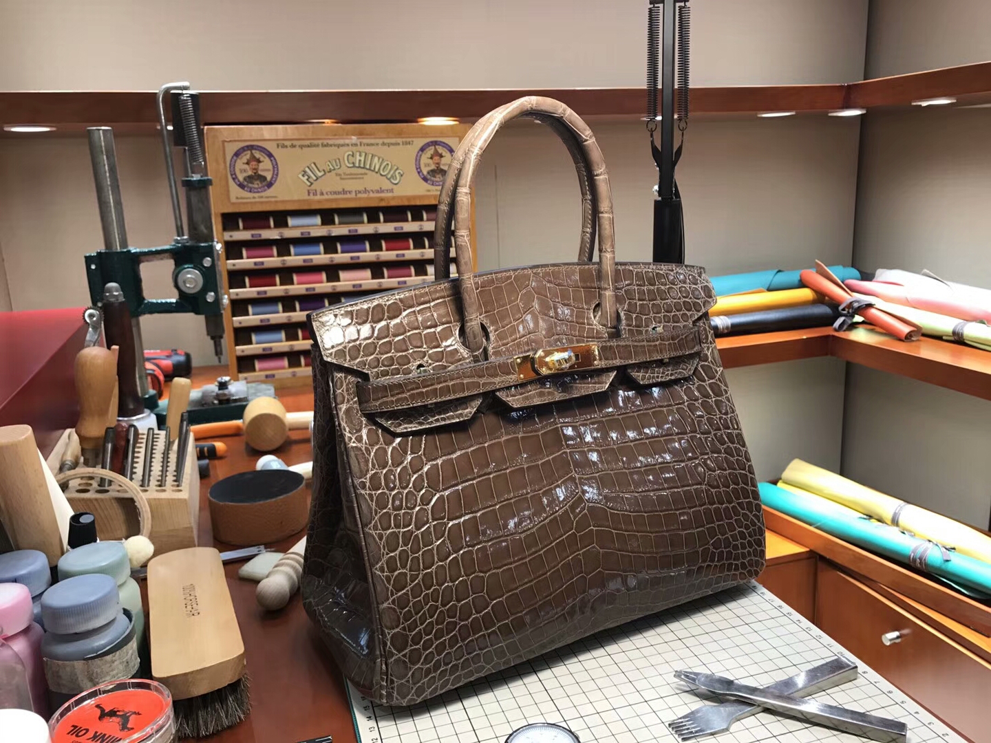 爱马仕 HERMES 铂金包 Birkin 25cm 配全套专柜原版包装 全球发售 鳄鱼 深啡色