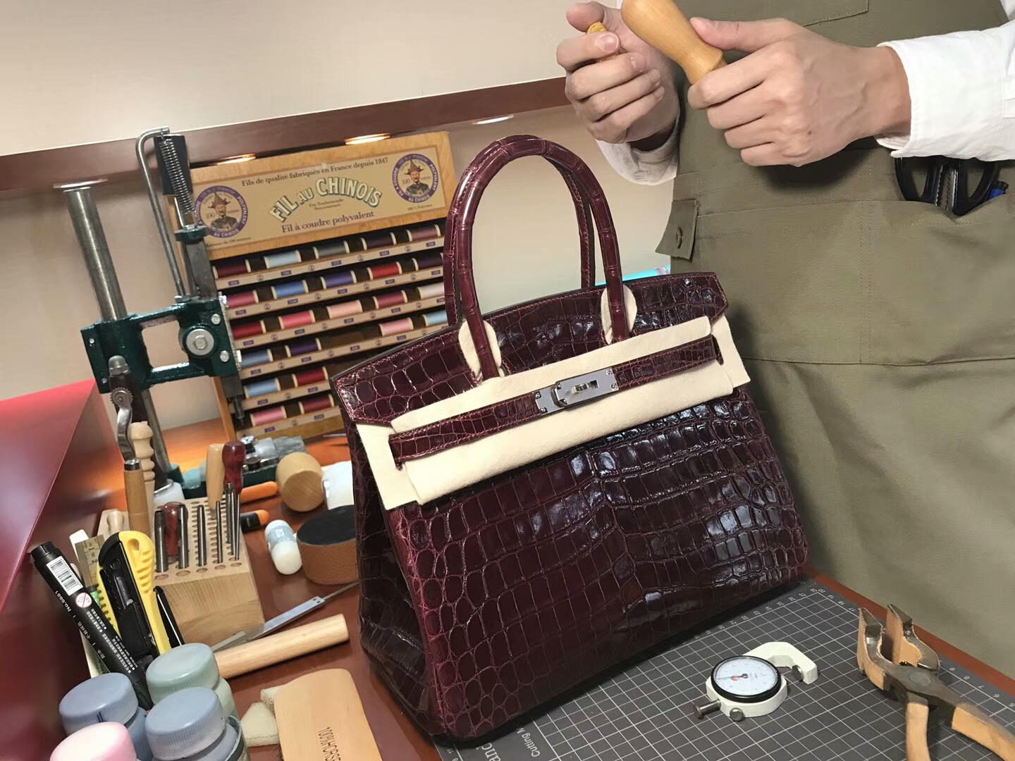 爱马仕 HERMES 铂金包 Birkin 25cm 配全套专柜原版包装 全球发售 鳄鱼 CK57 波尔多酒红 Bordeaux 