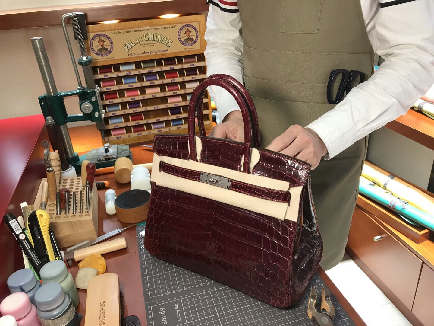 爱马仕 HERMES 铂金包 Birkin 25cm 配全套专柜原版包装 全球发售 鳄鱼 CK57 波尔多酒红 Bordeaux 